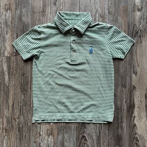 Kid’s Johnnie-O Green Striped Short Sleeve Polo Size 5 Boys Lightweight Cotton